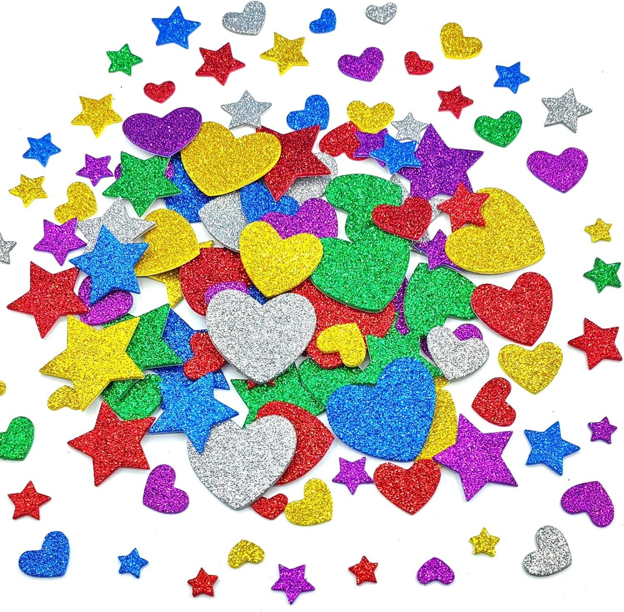 342 PCS Glitter Foam Heart & Star Stickers – Self-Adhesive Puffy Foam Stickers for Kids Crafts, Valentine’s Day, Greeting Cards, Scrapbooking & DIY Decorations